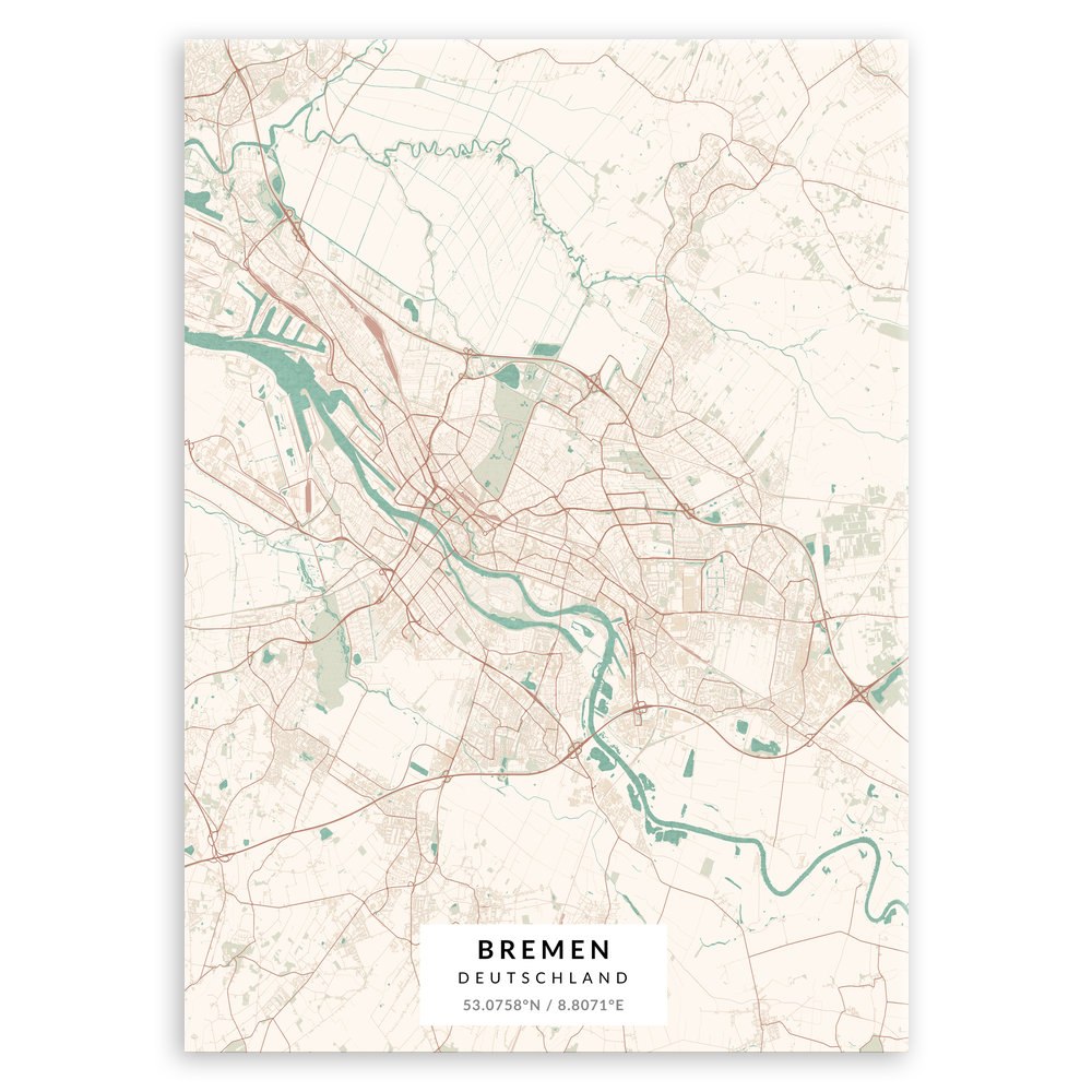Plakat metalowy Mapa Vintage Bremen M