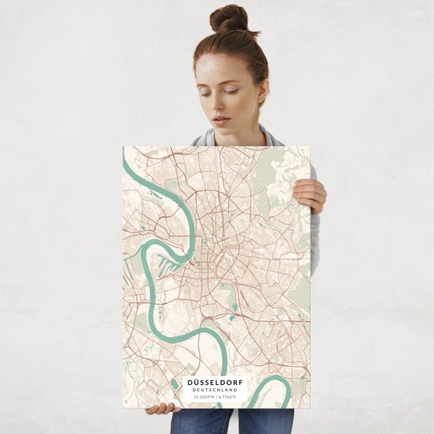 Plakat metalowy Mapa Vintage Düsseldorf L