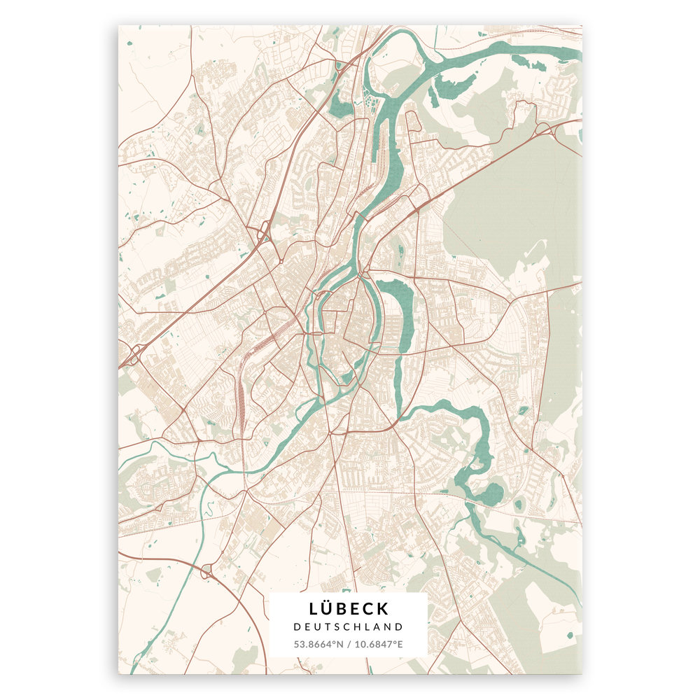 Plakat metalowy Mapa Vintage Lübeck L