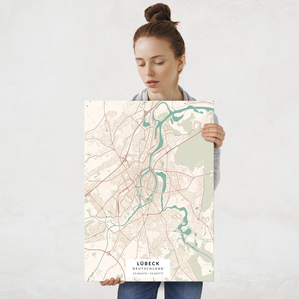 Plakat metalowy Mapa Vintage Lübeck L