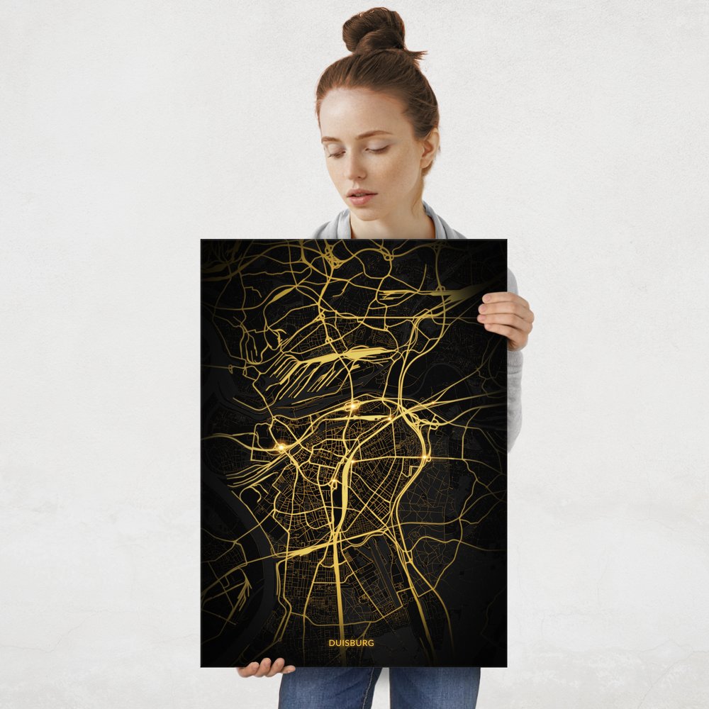 Plakat metalowy Mapa Night Lights Duisburg L