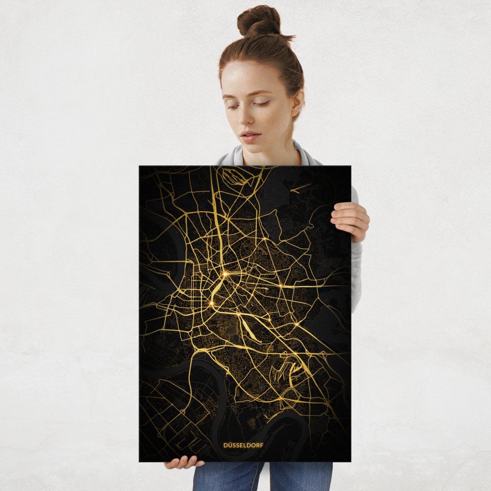 Plakat metalowy Mapa Night Lights Düsseldorf L