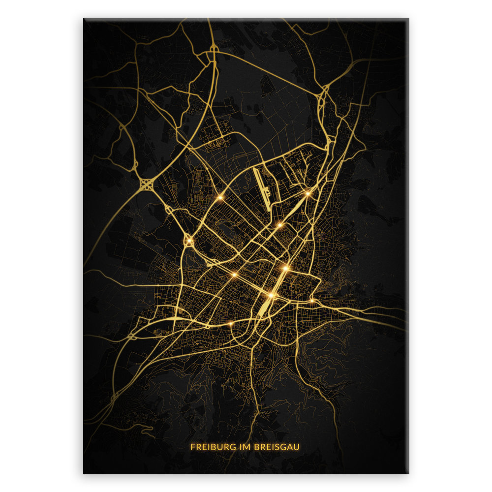 Plakat metalowy Mapa Night Lights Freiburg im Breisgau L