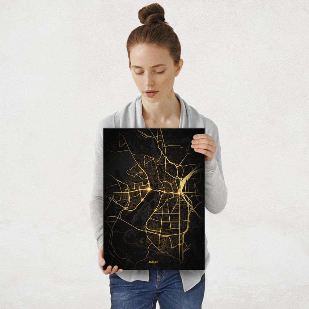 Plakat metalowy Mapa Night Lights Halle M
