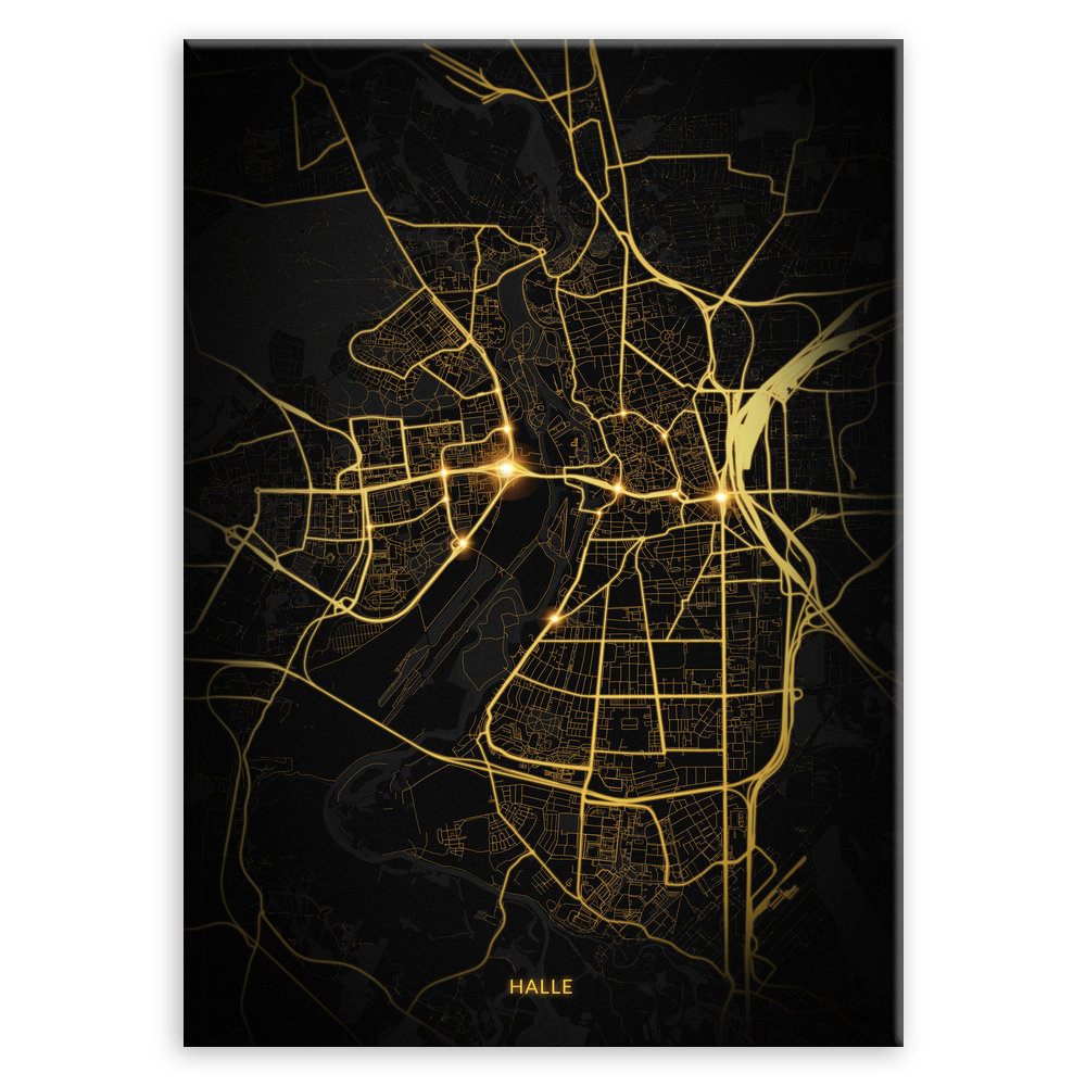 Plakat metalowy Mapa Night Lights Halle L