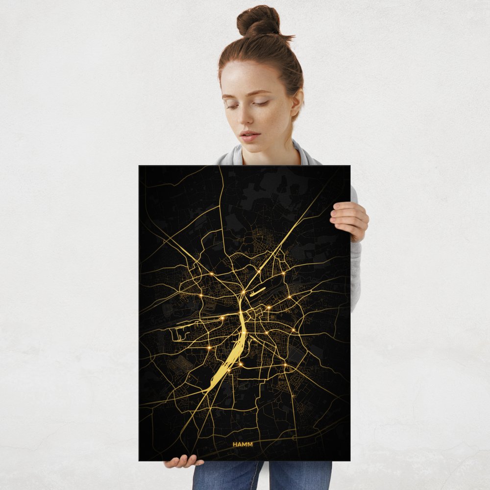 Plakat metalowy Mapa Night Lights Hamm L