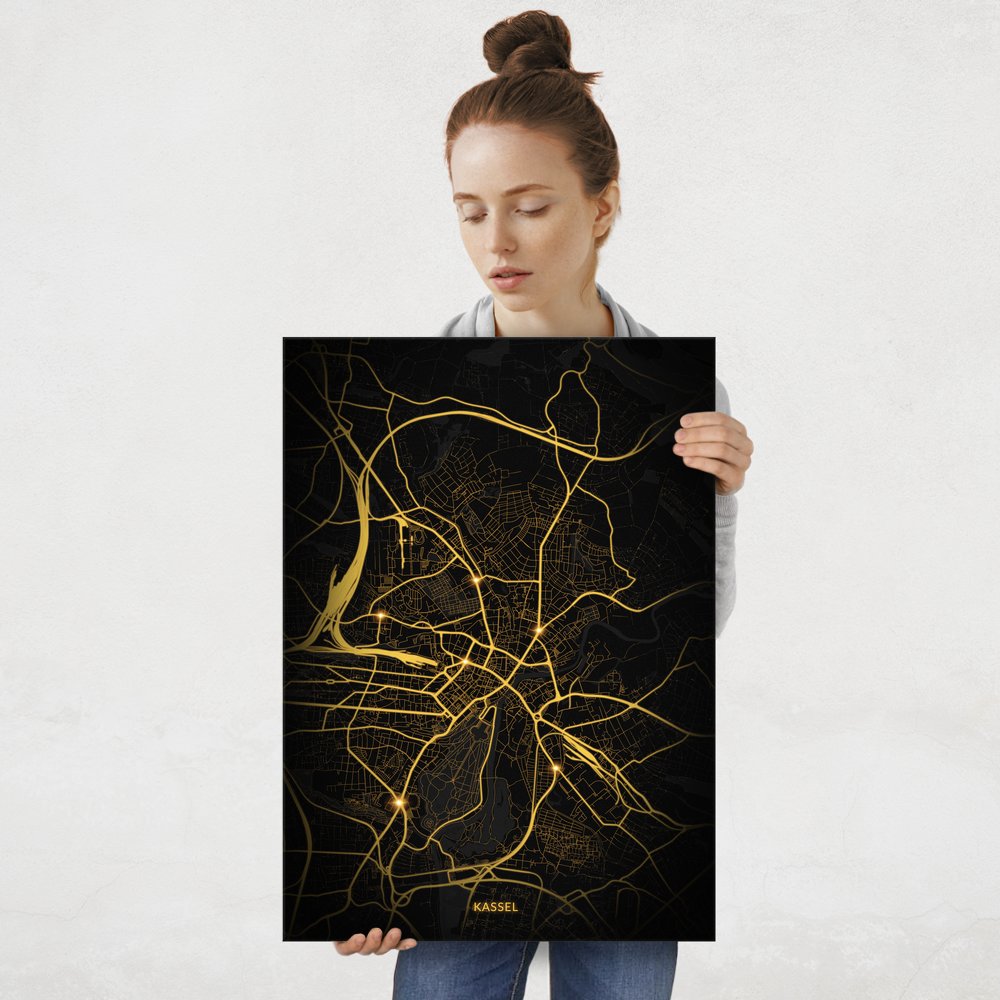 Plakat metalowy Mapa Night Lights Kassel L