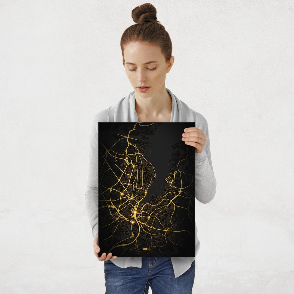 Plakat metalowy Mapa Night Lights Kiel M