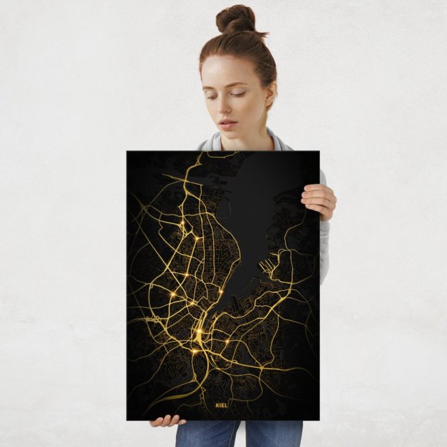 Plakat metalowy Mapa Night Lights Kiel L