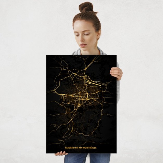 Plakat metalowy Mapa Night Lights Klagenfurt am Wörthersee L