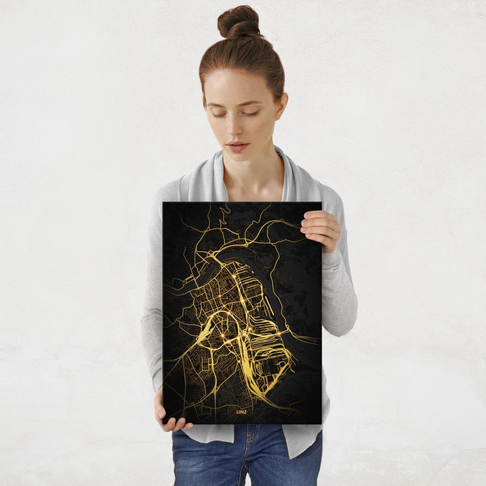 Plakat metalowy Mapa Night Lights Linz M