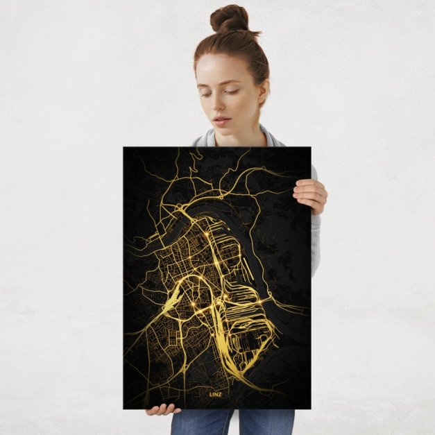 Plakat metalowy Mapa Night Lights Linz L