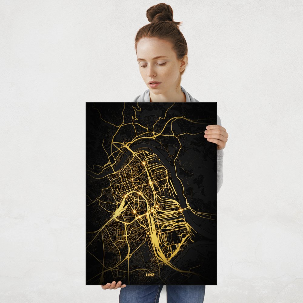 Plakat metalowy Mapa Night Lights Linz L