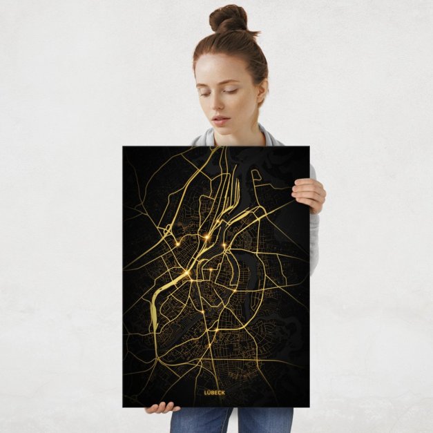 Plakat metalowy Mapa Night Lights Lübeck L
