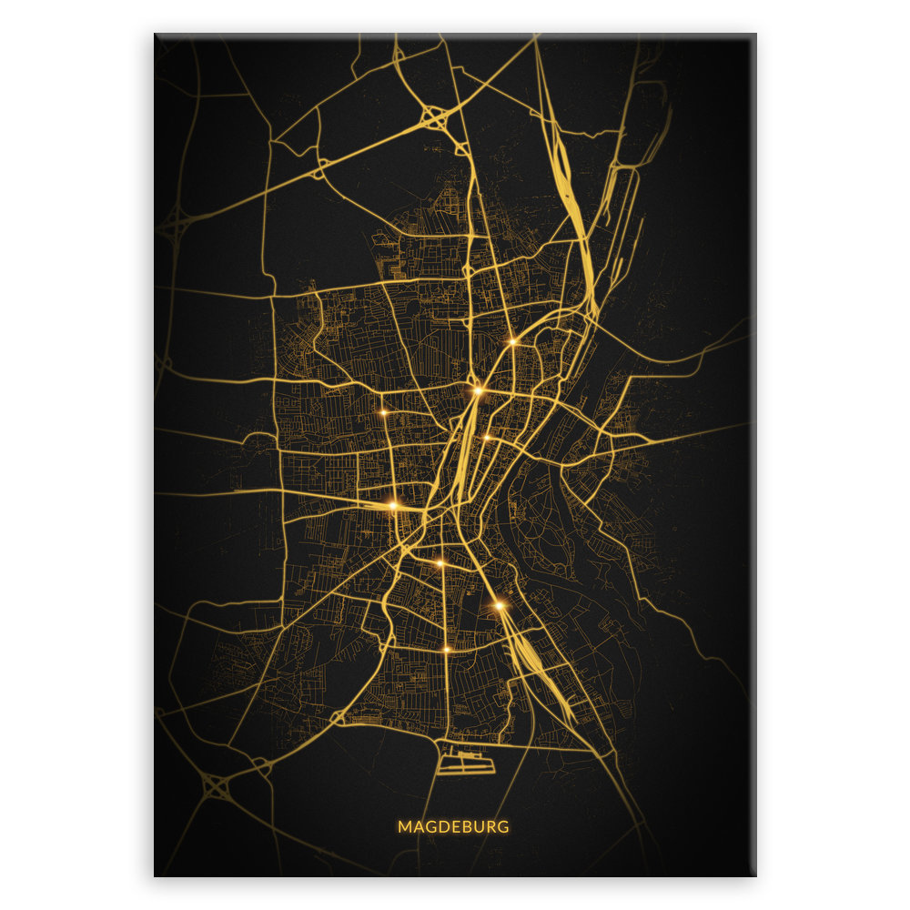 Plakat metalowy Mapa Night Lights Magdeburg M