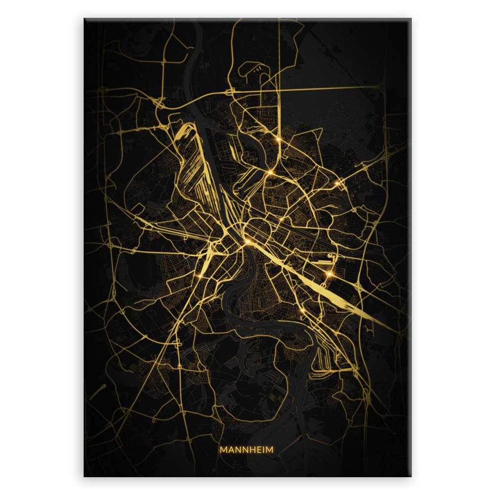 Plakat metalowy Mapa Night Lights Mannheim M