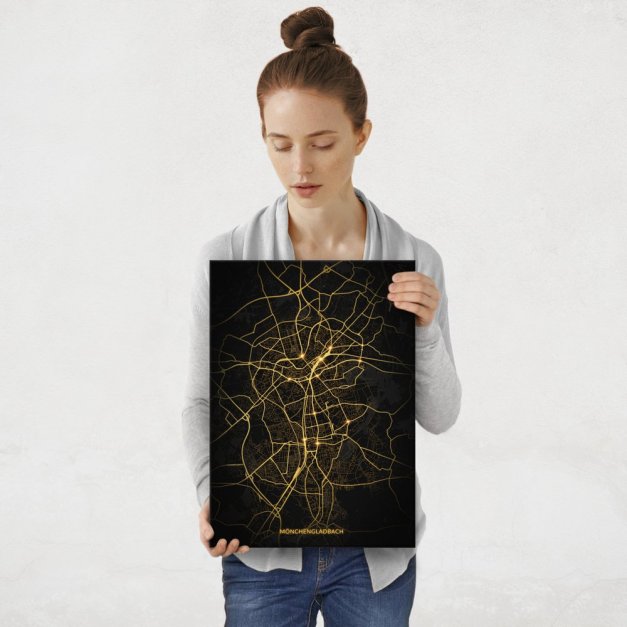 Plakat metalowy Mapa Night Lights Mönchengladbach M