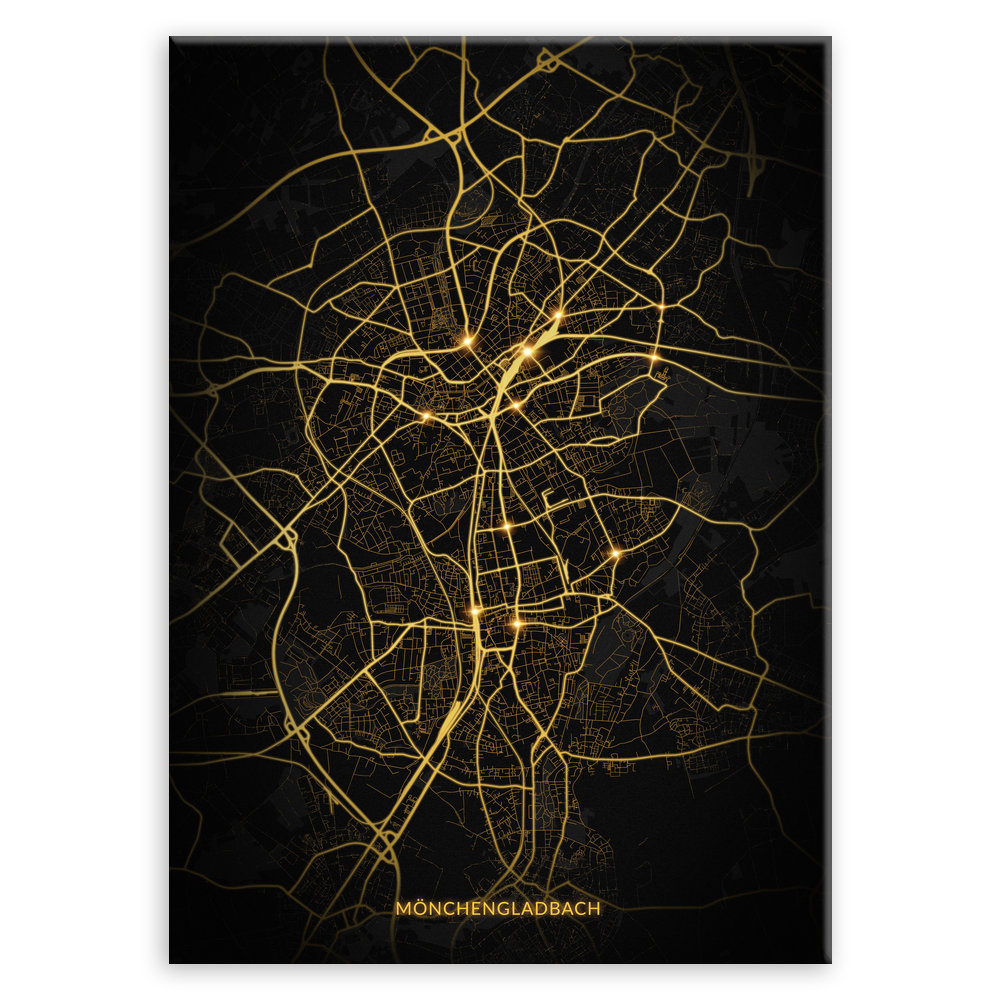 Plakat metalowy Mapa Night Lights Mönchengladbach L
