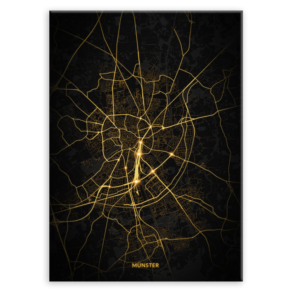 Plakat metalowy Mapa Night Lights Münster M