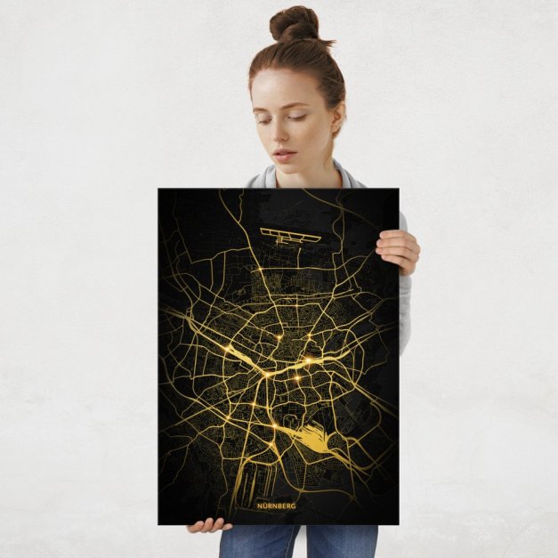 Plakat metalowy  Mapa Night Lights Nürnberg L