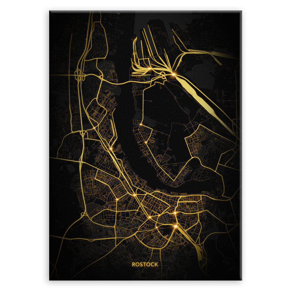 Plakat metalowy Mapa Night Lights Rostock M