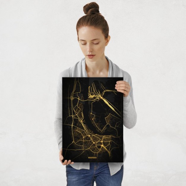 Plakat metalowy Mapa Night Lights Rostock M