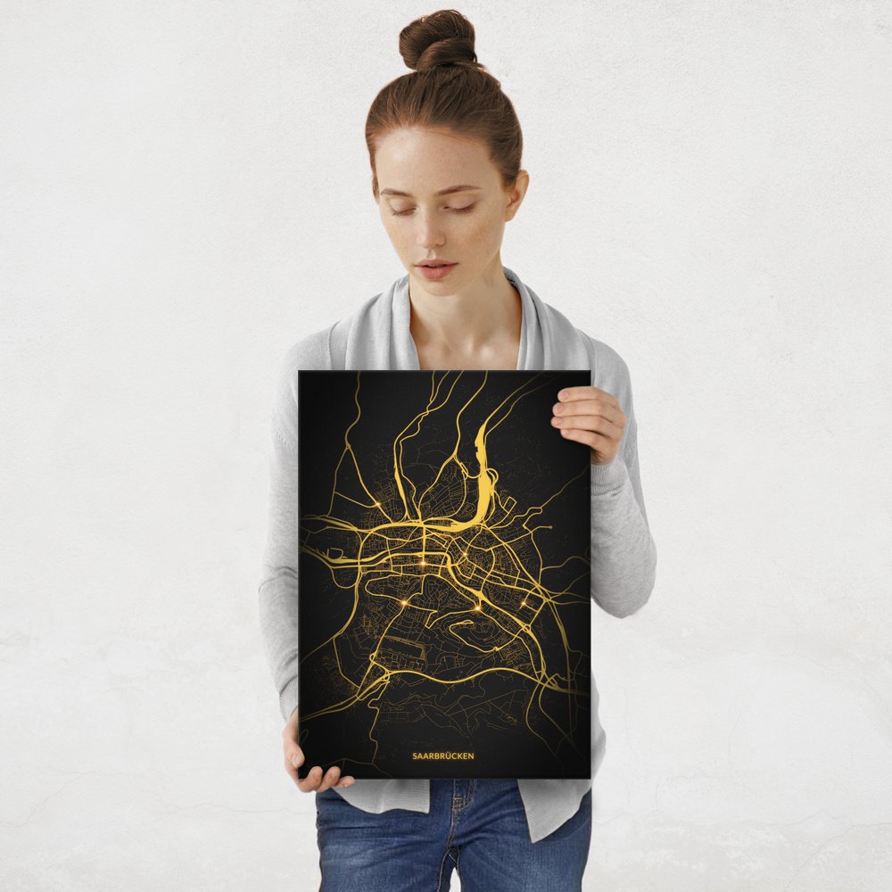Plakat metalowy Mapa Night Lights Saarbrücken M