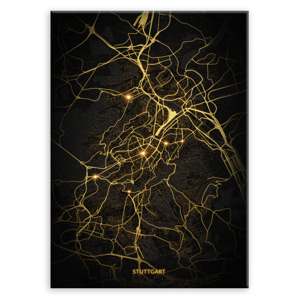 Plakat metalowy Mapa Night Lights Stuttgart L