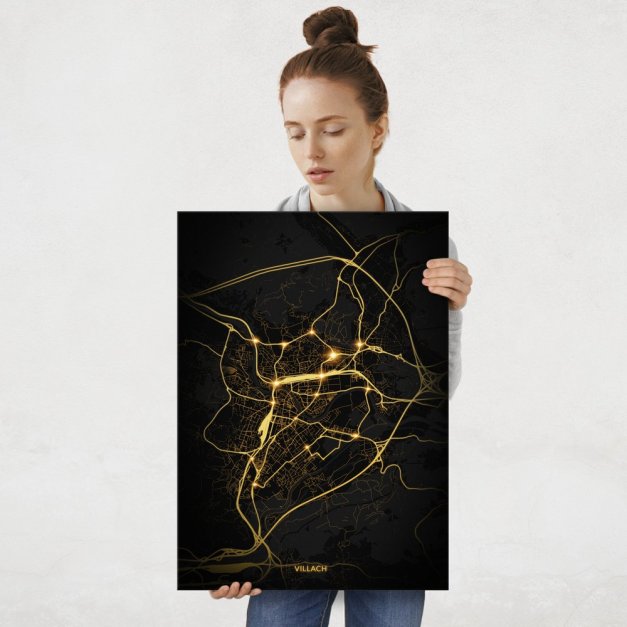 Plakat metalowy Mapa Night Lights Villach L