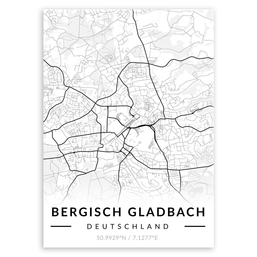 Plakat metalowy Mapa B&W Bergisch Gladbach M