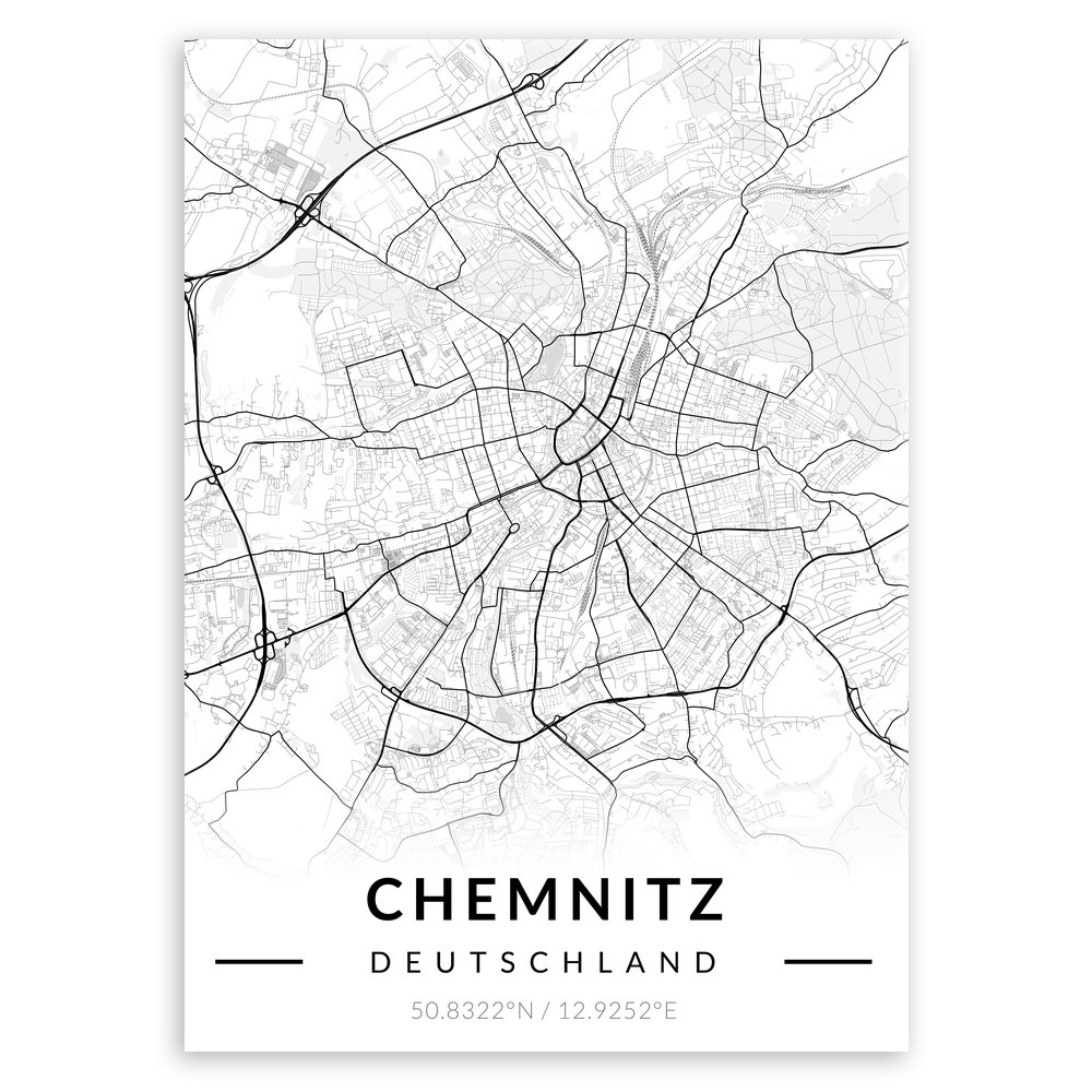 Plakat metalowy Mapa B&W Chemnitz M