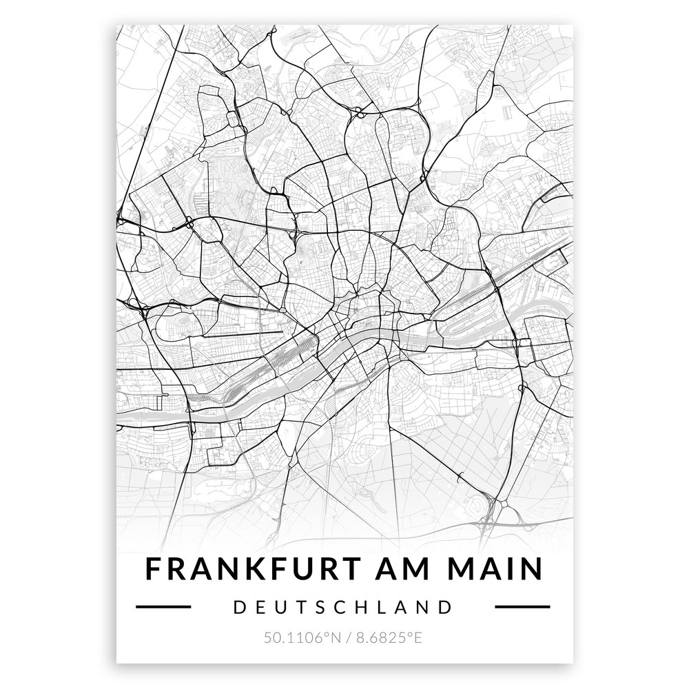 Plakat metalowy Mapa B&W Frankfurt am Main L