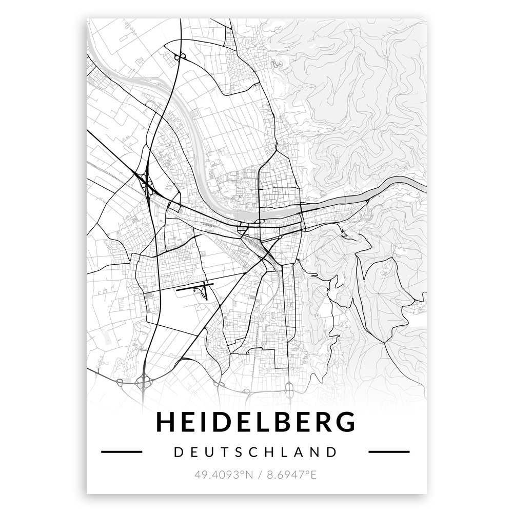 Plakat metalowy Mapa B&W Heidelberg L