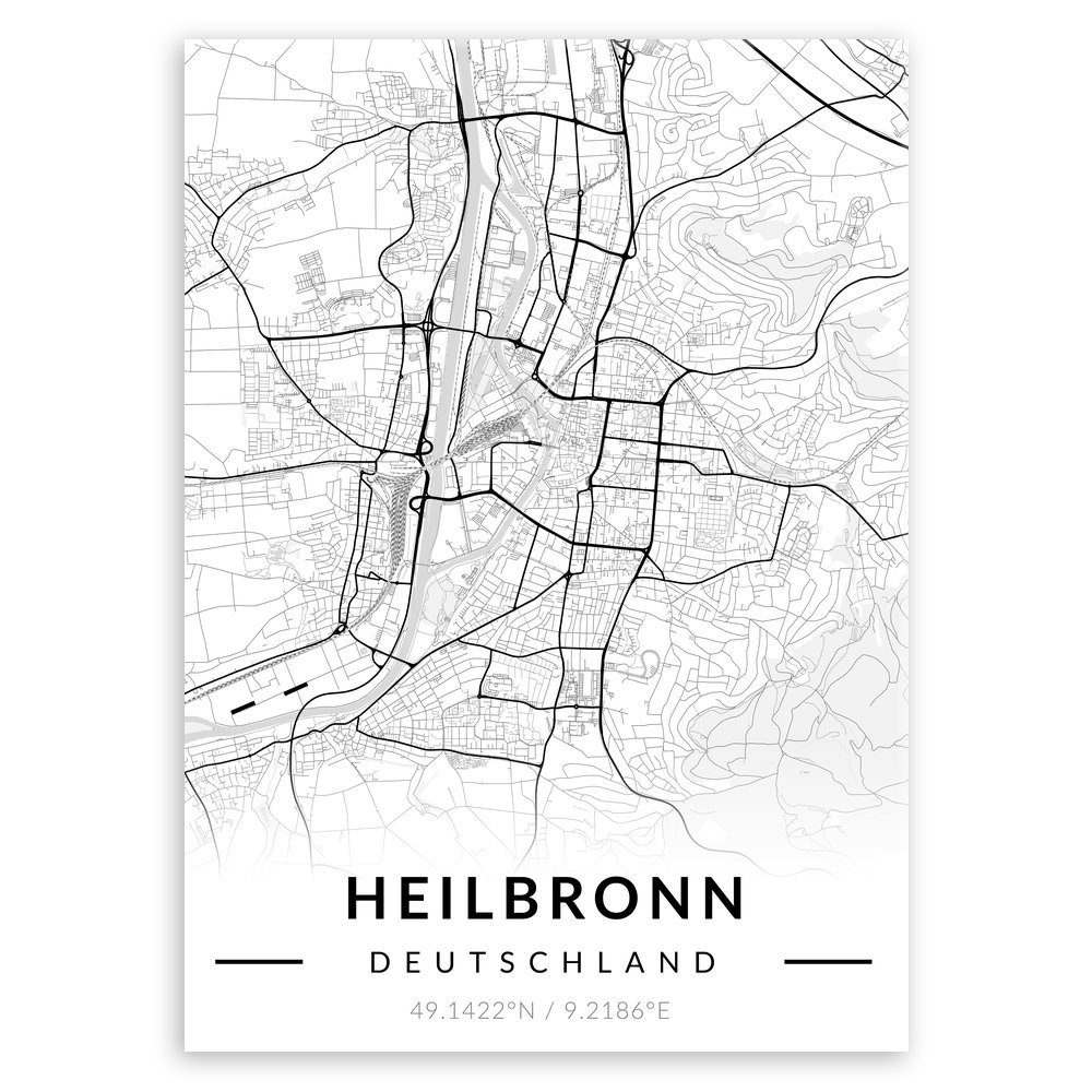 Plakat metalowy Mapa B&W Heilbronn M
