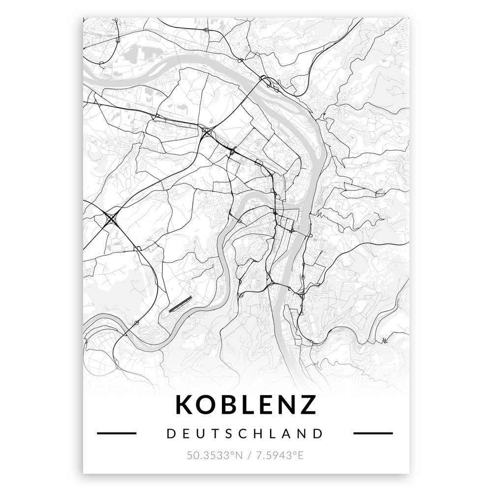 Plakat metalowy Mapa B&W Koblenz L