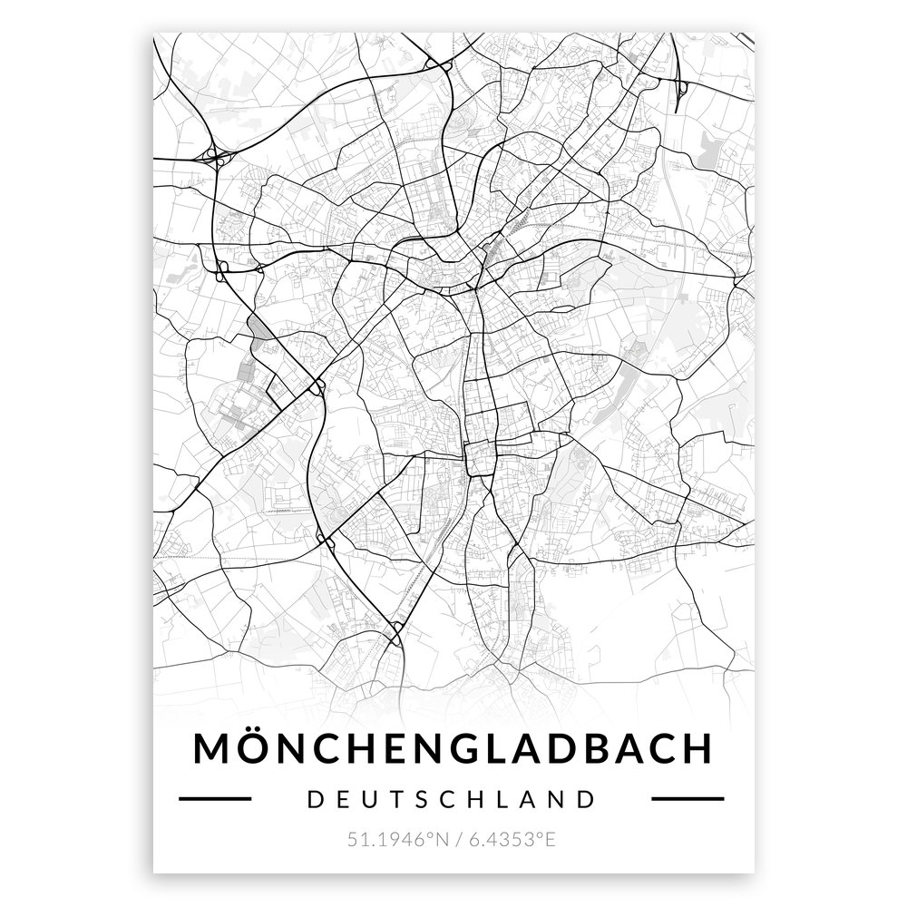 Plakat metalowy Mapa B&W Mönchengladbach M