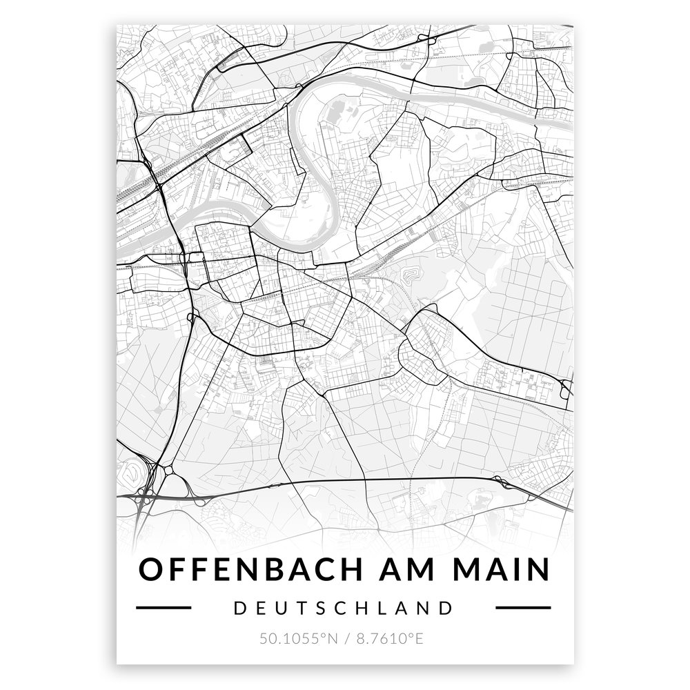 Plakat metalowy Mapa B&W Offenbach am Main L