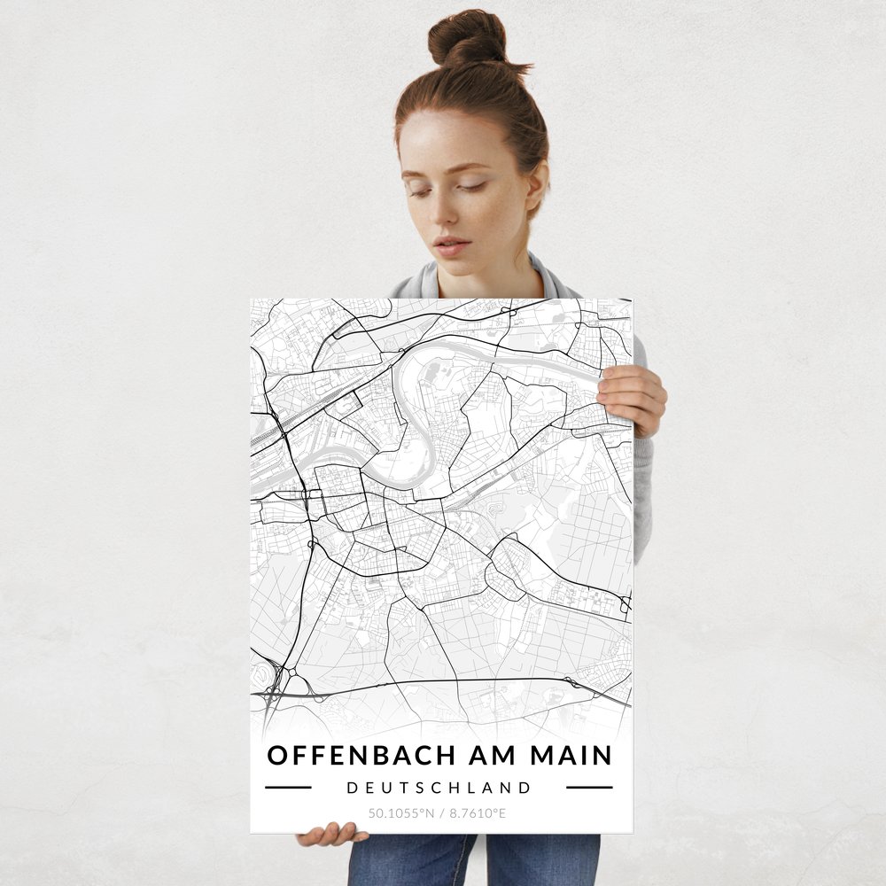 Plakat metalowy Mapa B&W Offenbach am Main L
