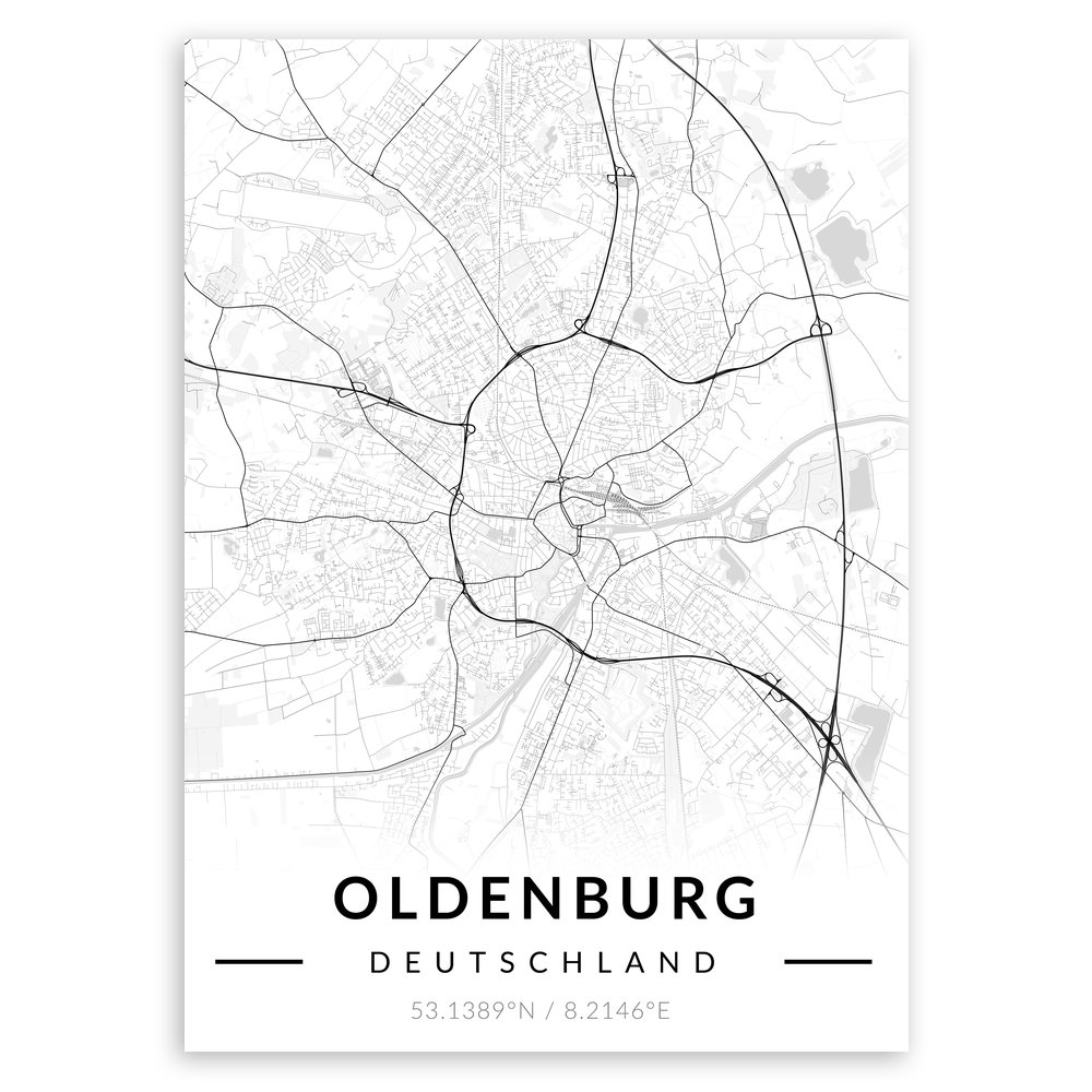 Plakat metalowy Mapa B&W Oldenburg L
