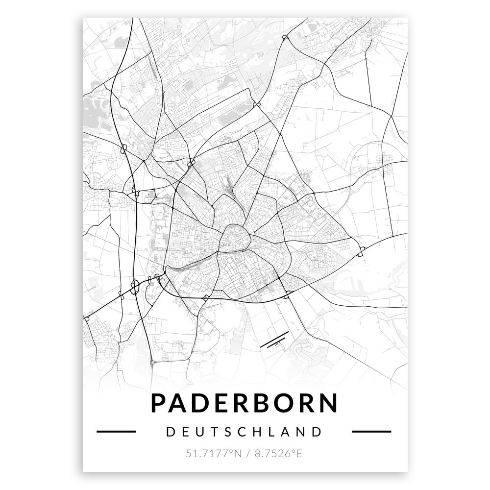 Plakat metalowy Mapa B&W Paderborn L