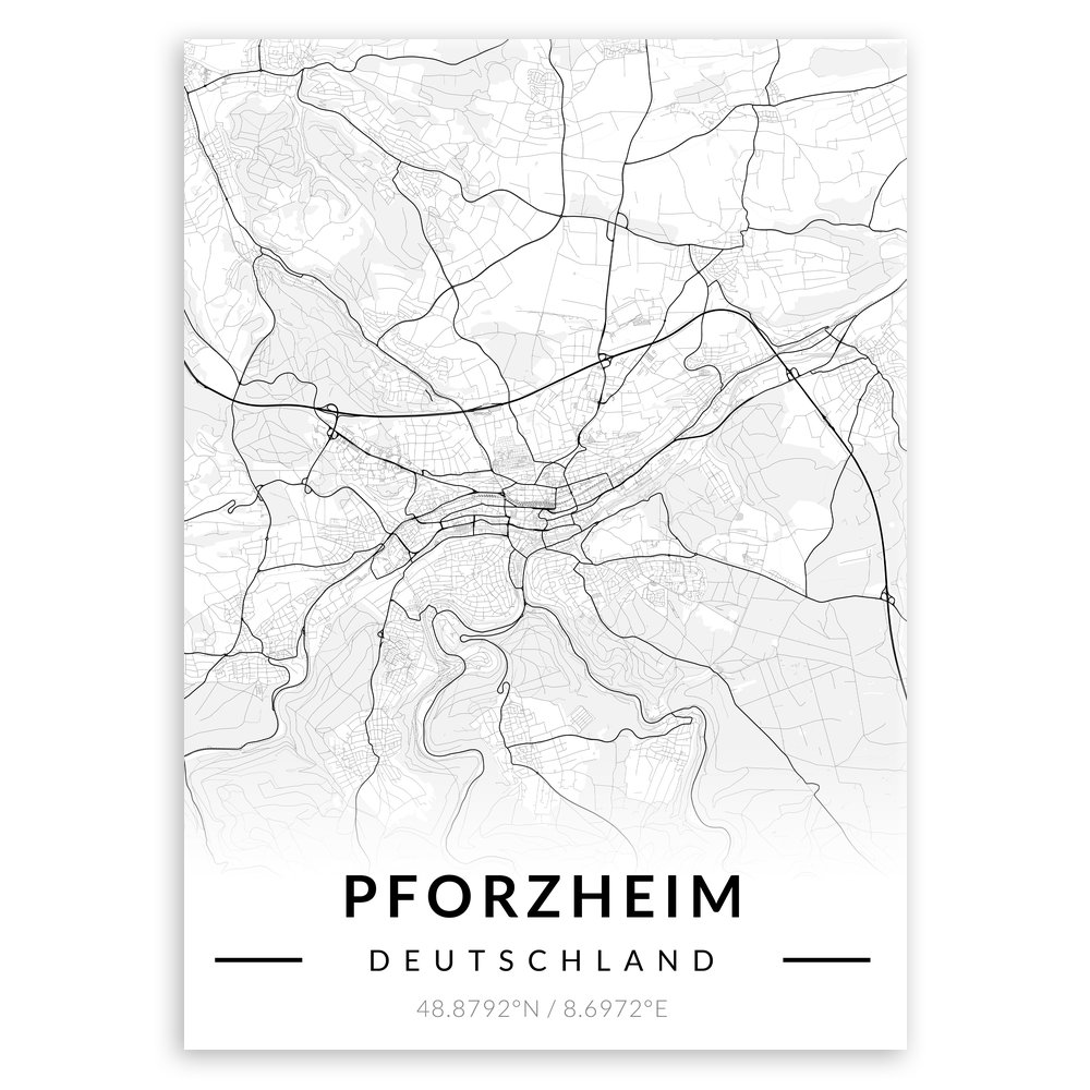 Plakat metalowy Mapa B&W Pforzheim M