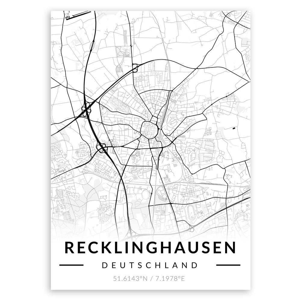 Plakat metalowy Mapa B&W Recklinghausen L