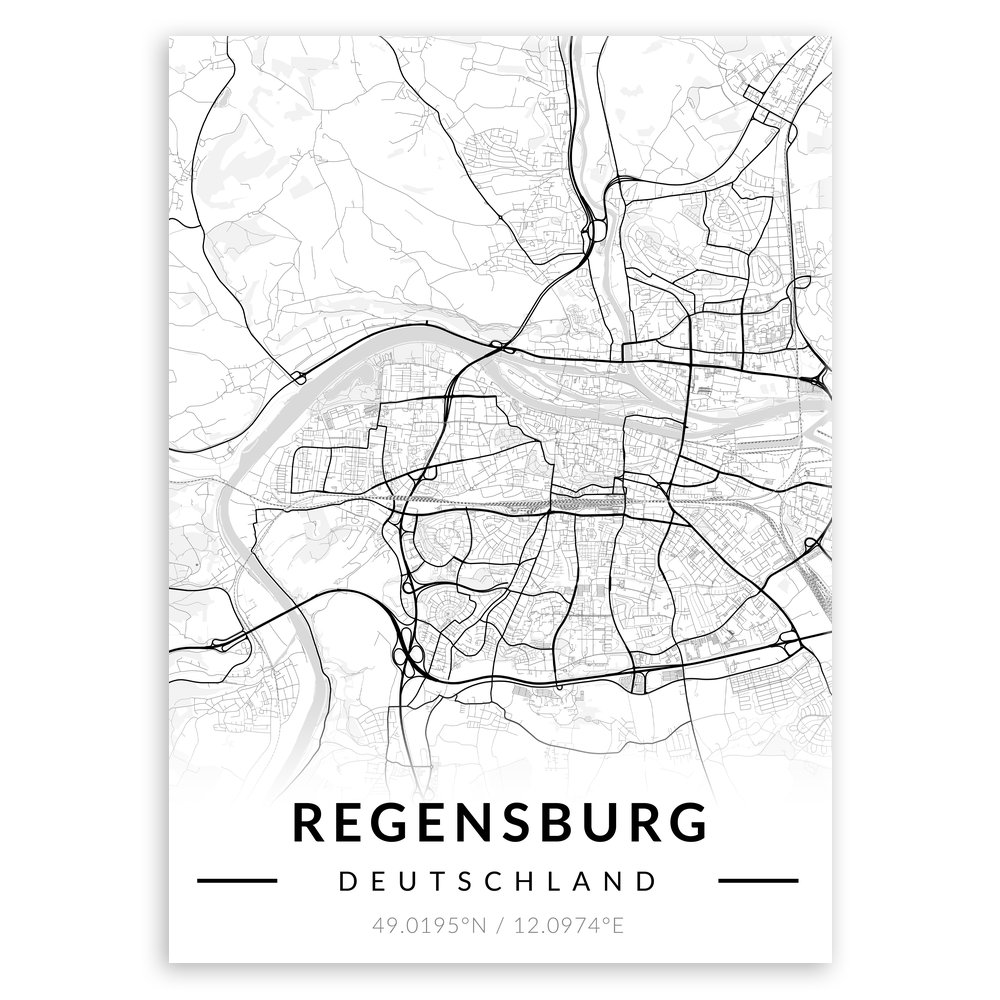 Plakat metalowy Mapa B&W Regensburg M