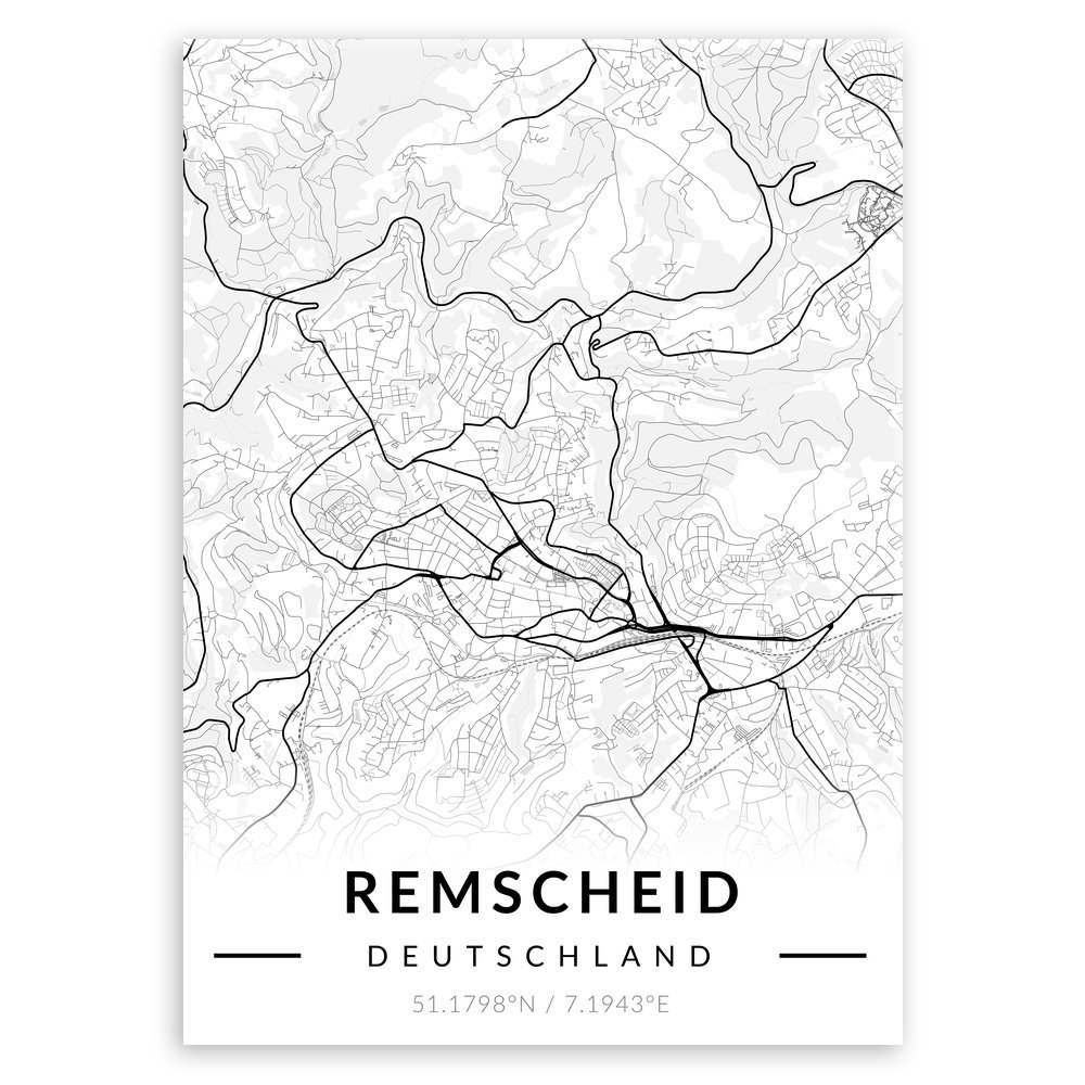Plakat metalowy Mapa B&W Remscheid L