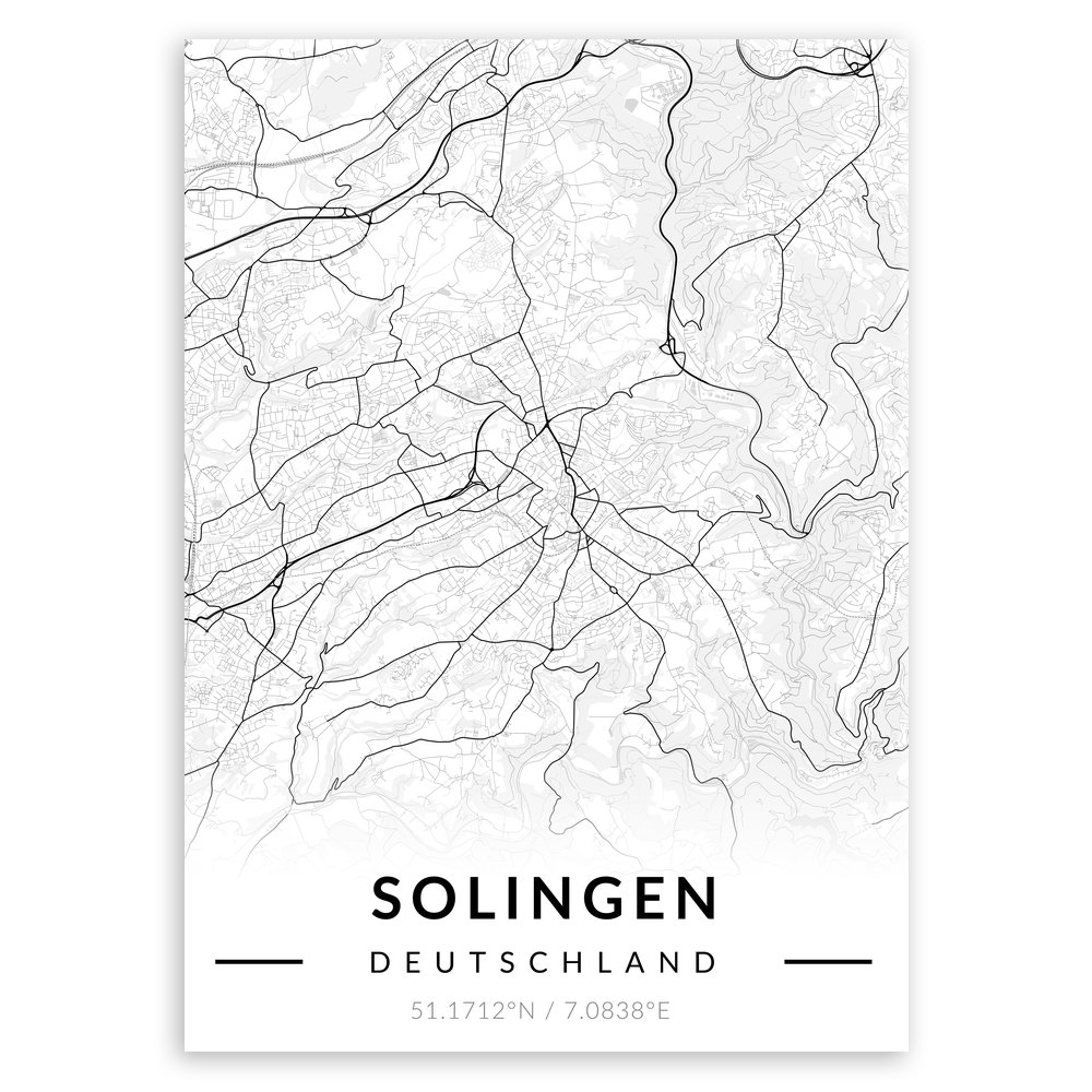 Plakat metalowy Mapa B&W Solingen L