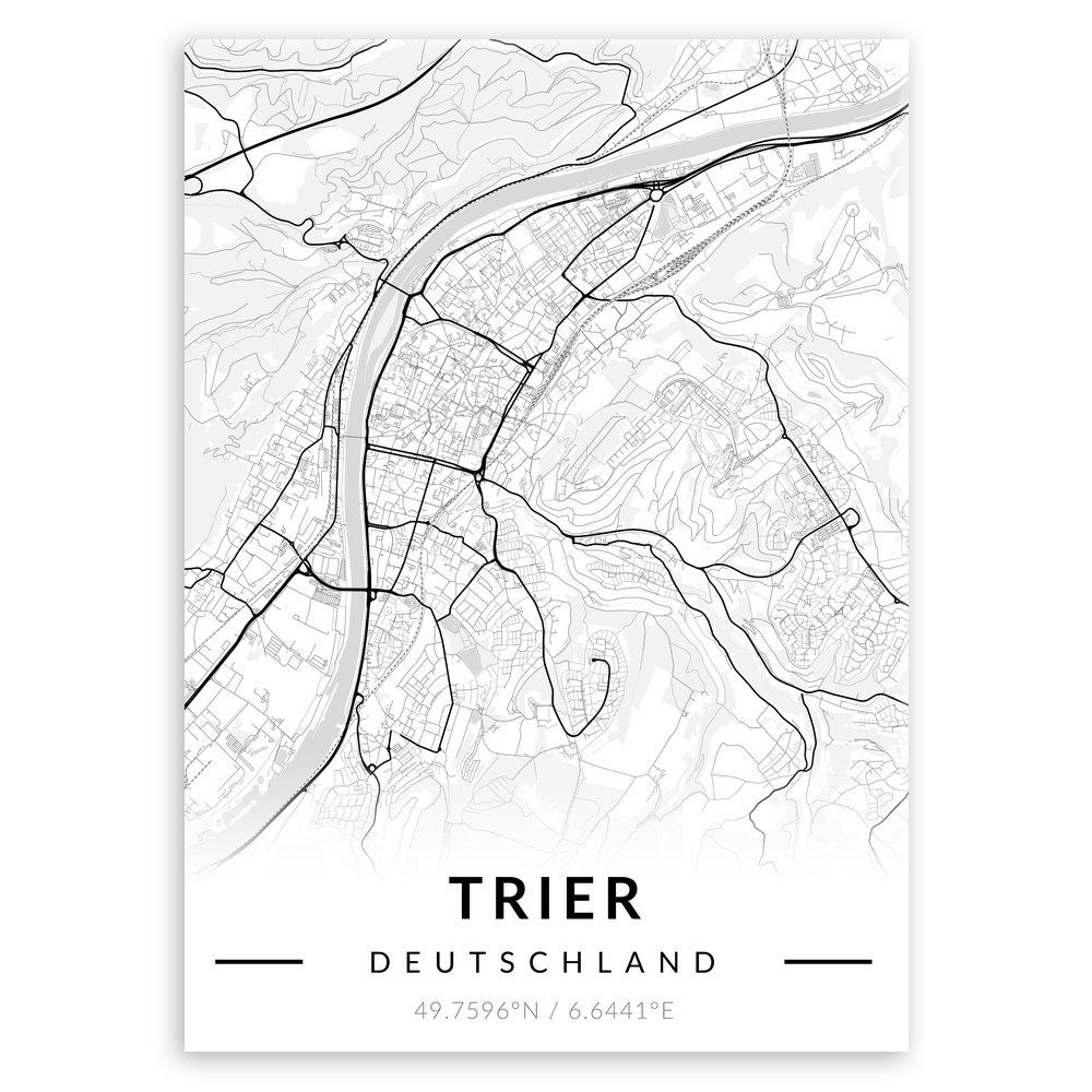 Plakat metalowy Mapa B&W Trier M