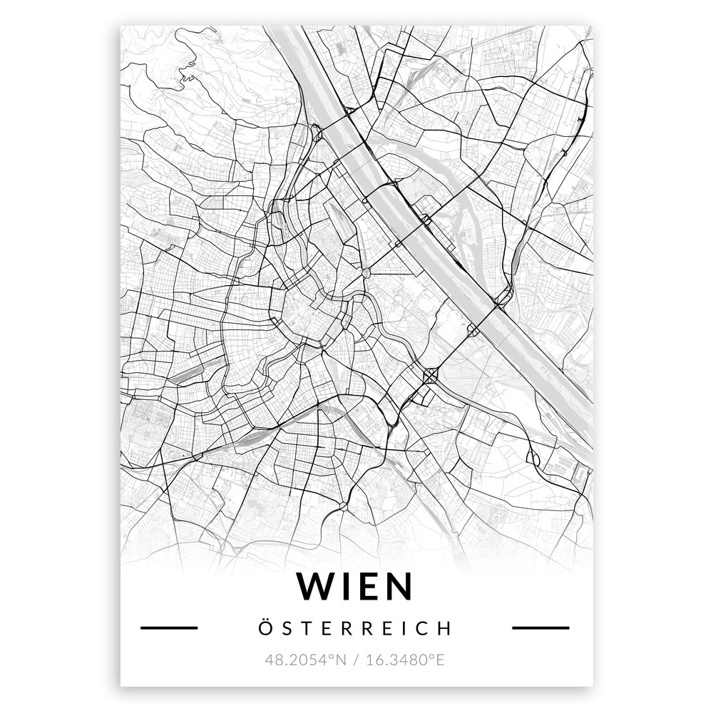 Plakat metalowy Mapa B&W Wien L