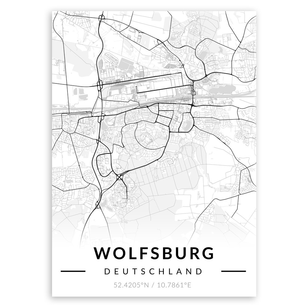 Plakat metalowy Mapa B&W Wolfsburg M