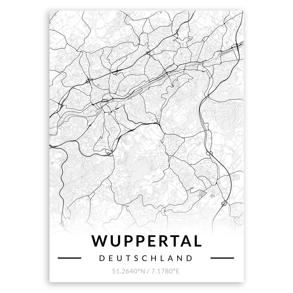 Plakat metalowy Mapa B&W Wuppertal M