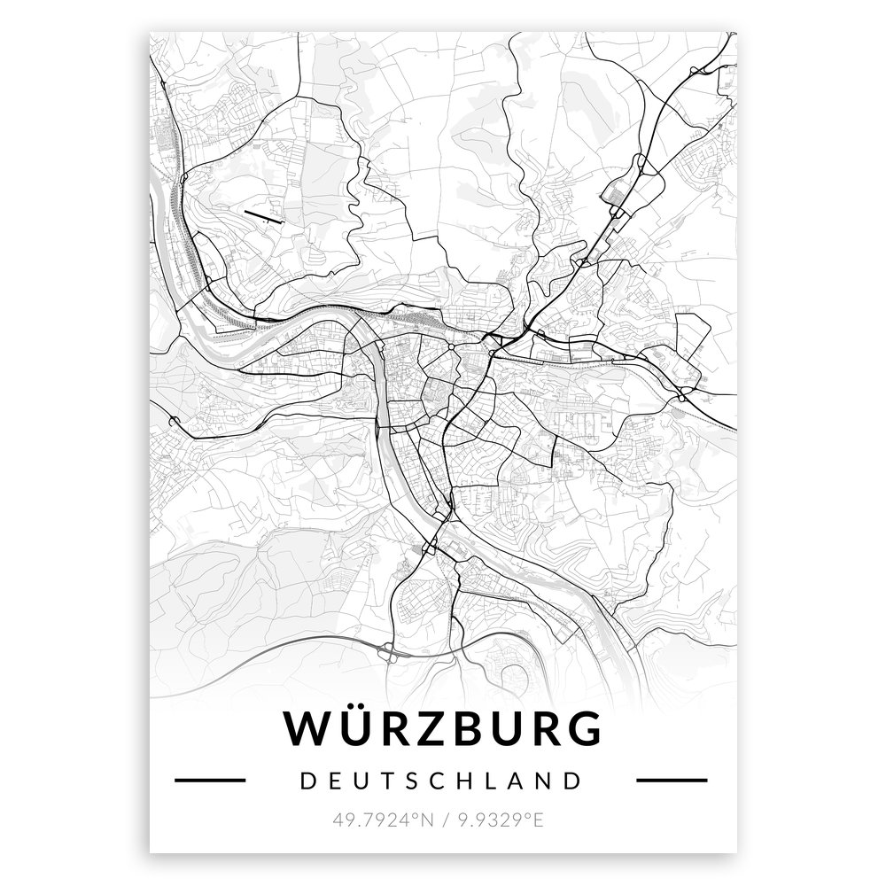 Plakat metalowy Mapa B&W Würzburg M